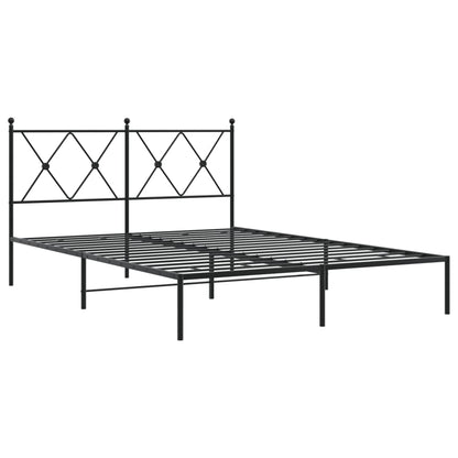 Sleek Black Metal Bed Frame with Headboard 140x190cm