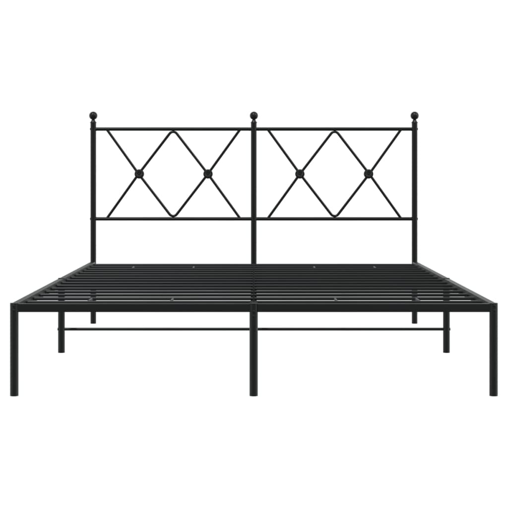 Sleek Black Metal Bed Frame with Headboard 140x190cm