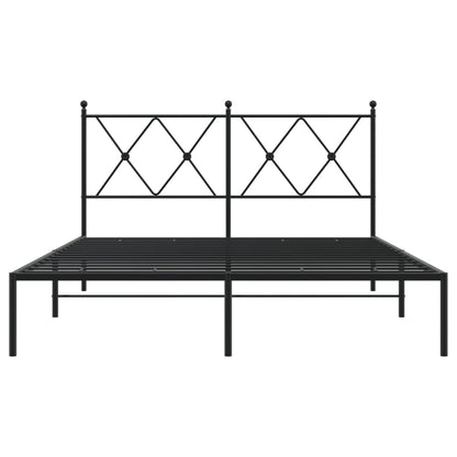 Sleek Black Metal Bed Frame with Headboard 140x190cm