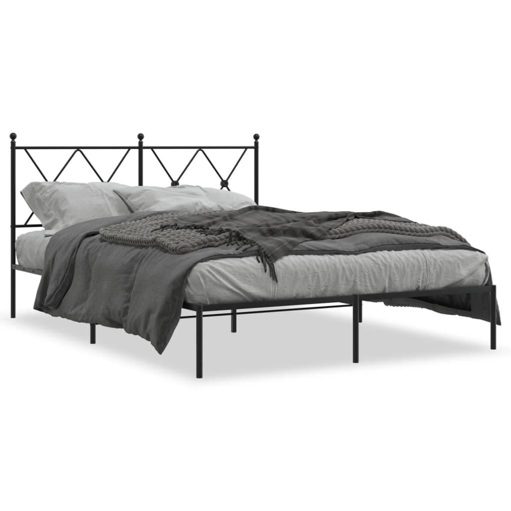 Black Metal Bed Frame with Headboard - 140x200cm Sturdy Design