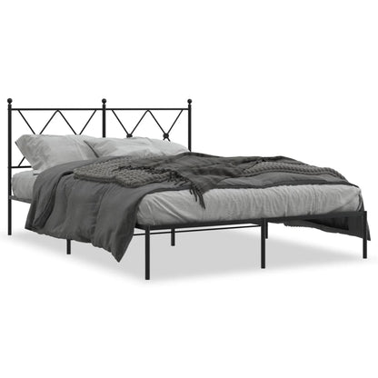 Black Metal Bed Frame with Headboard - 140x200cm Sturdy Design