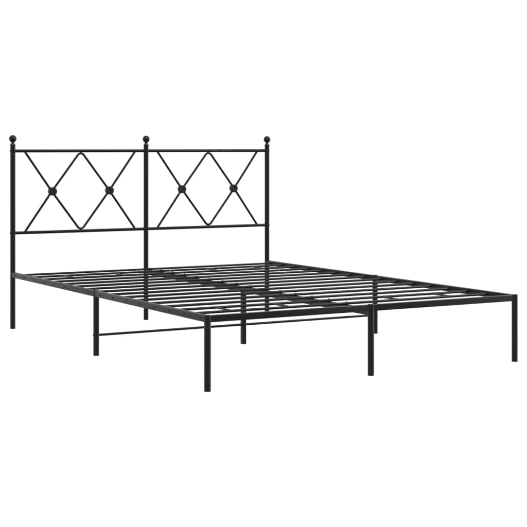 Black Metal Bed Frame with Headboard - 140x200cm Sturdy Design