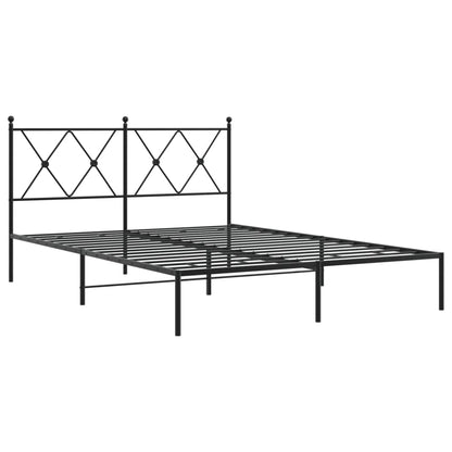 Black Metal Bed Frame with Headboard - 140x200cm Sturdy Design