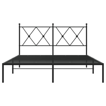 Black Metal Bed Frame with Headboard - 140x200cm Sturdy Design