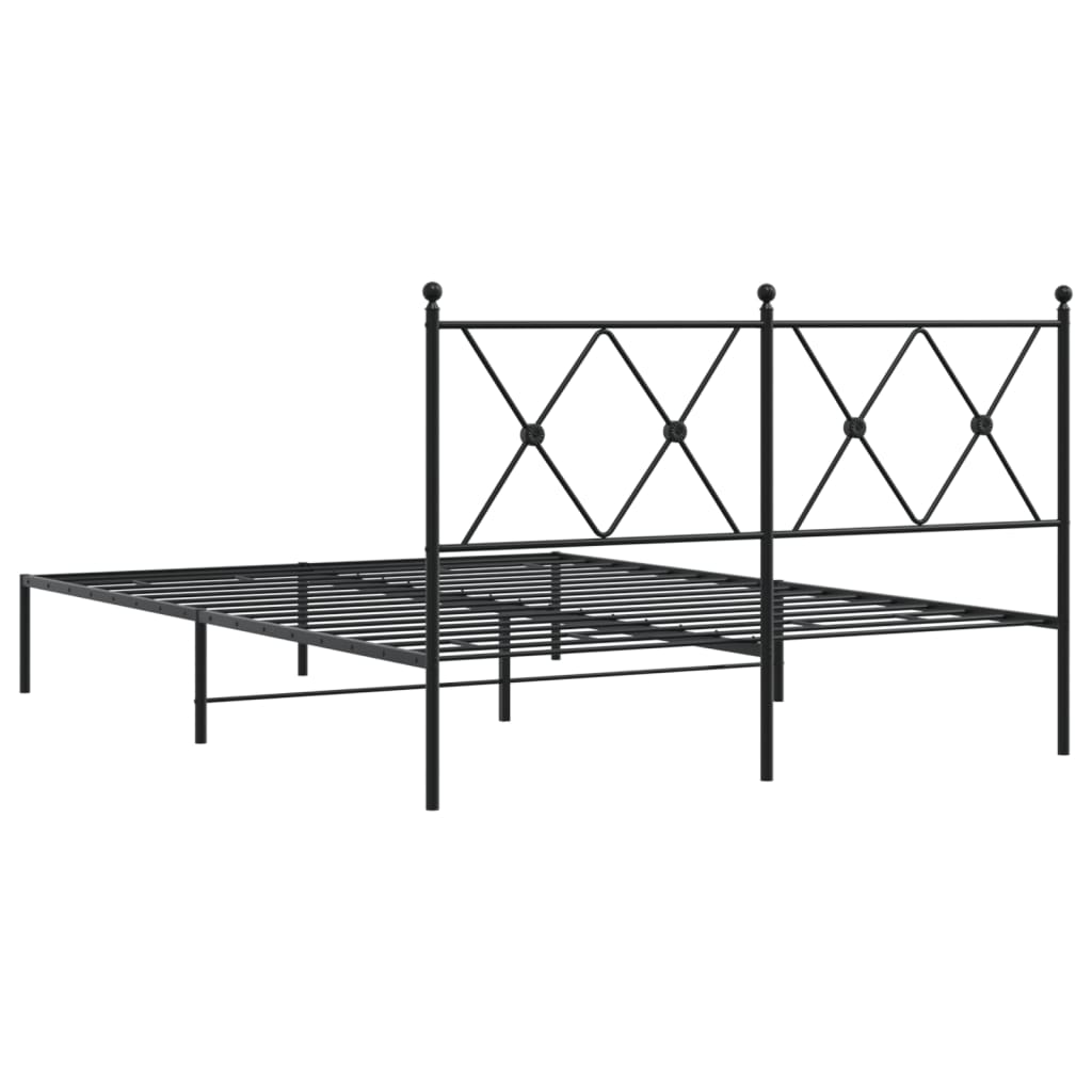 Black Metal Bed Frame with Headboard - 140x200cm Sturdy Design