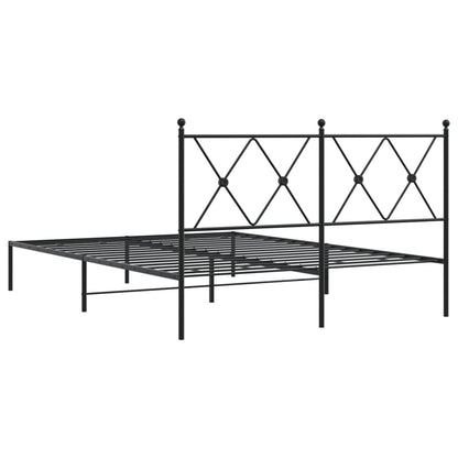 Black Metal Bed Frame with Headboard - 140x200cm Sturdy Design