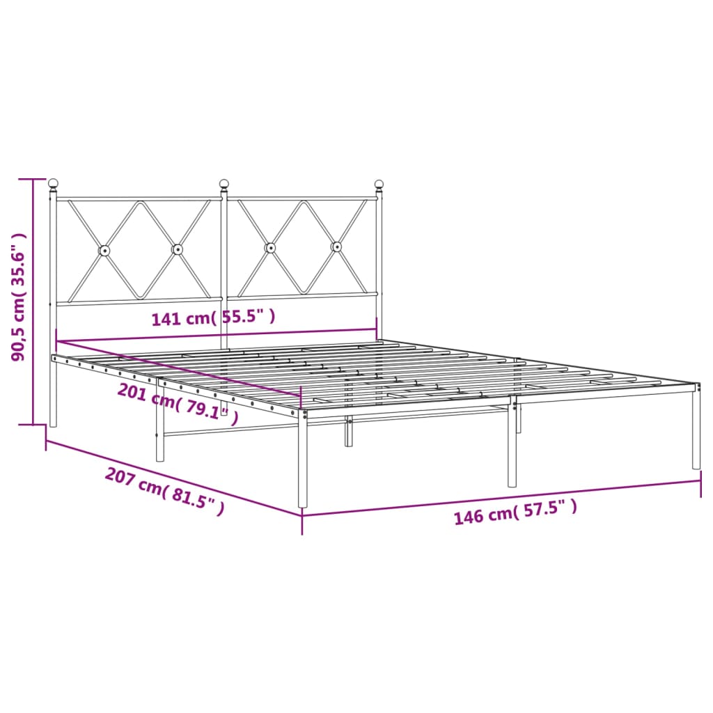 Black Metal Bed Frame with Headboard - 140x200cm Sturdy Design
