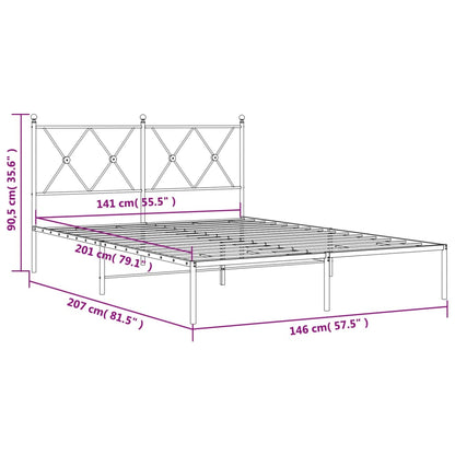 Black Metal Bed Frame with Headboard - 140x200cm Sturdy Design