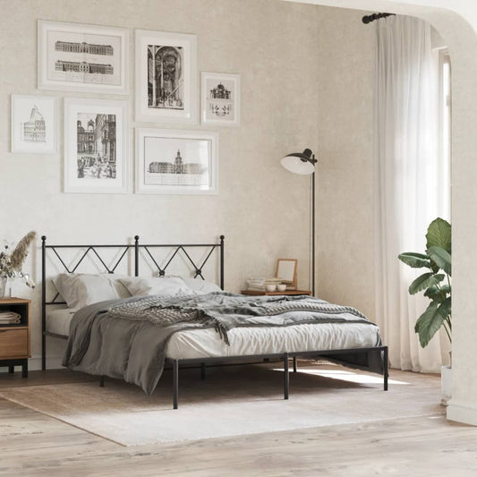 Black Metal Bed Frame with Headboard - 140x200cm Sturdy Design