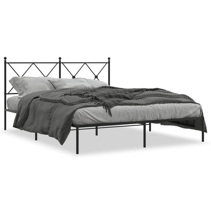 Black Metal Bed Frame with Headboard - Sturdy 150x200cm Design