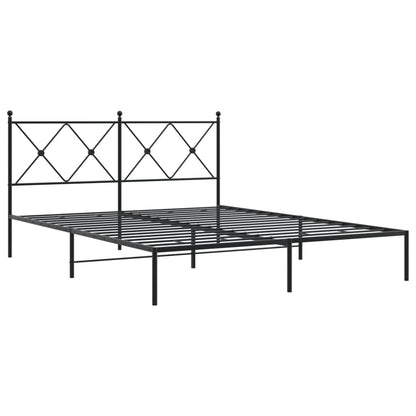 Black Metal Bed Frame with Headboard - Sturdy 150x200cm Design