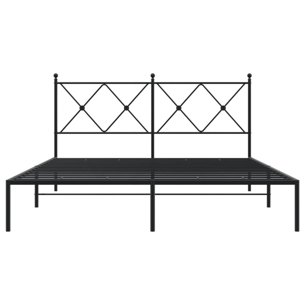 Black Metal Bed Frame with Headboard - Sturdy 150x200cm Design