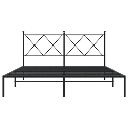 Black Metal Bed Frame with Headboard - Sturdy 150x200cm Design