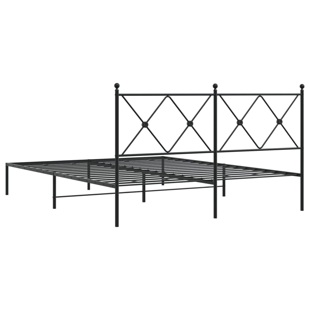 Black Metal Bed Frame with Headboard - Sturdy 150x200cm Design