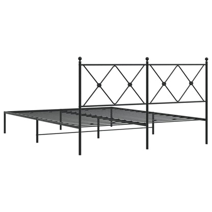 Black Metal Bed Frame with Headboard - Sturdy 150x200cm Design