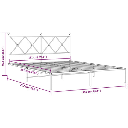 Black Metal Bed Frame with Headboard - Sturdy 150x200cm Design