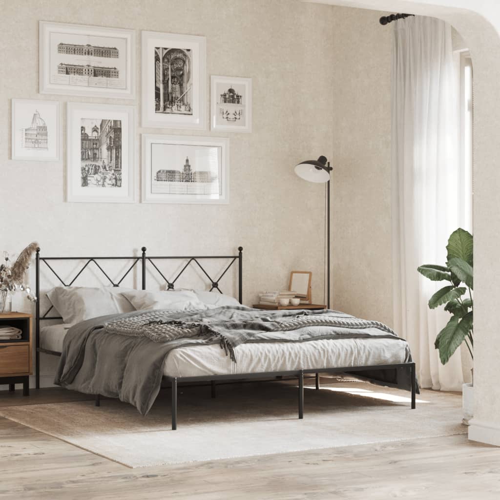 Black Metal Bed Frame with Headboard - Sturdy 150x200cm Design