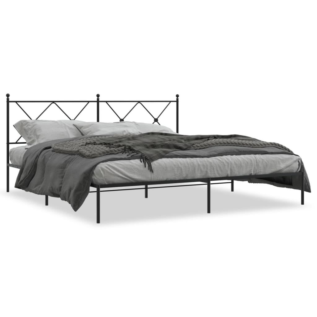 Black Metal Bed Frame with Headboard – 183x213cm Sturdy Design