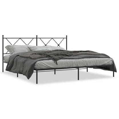 Black Metal Bed Frame with Headboard – 183x213cm Sturdy Design