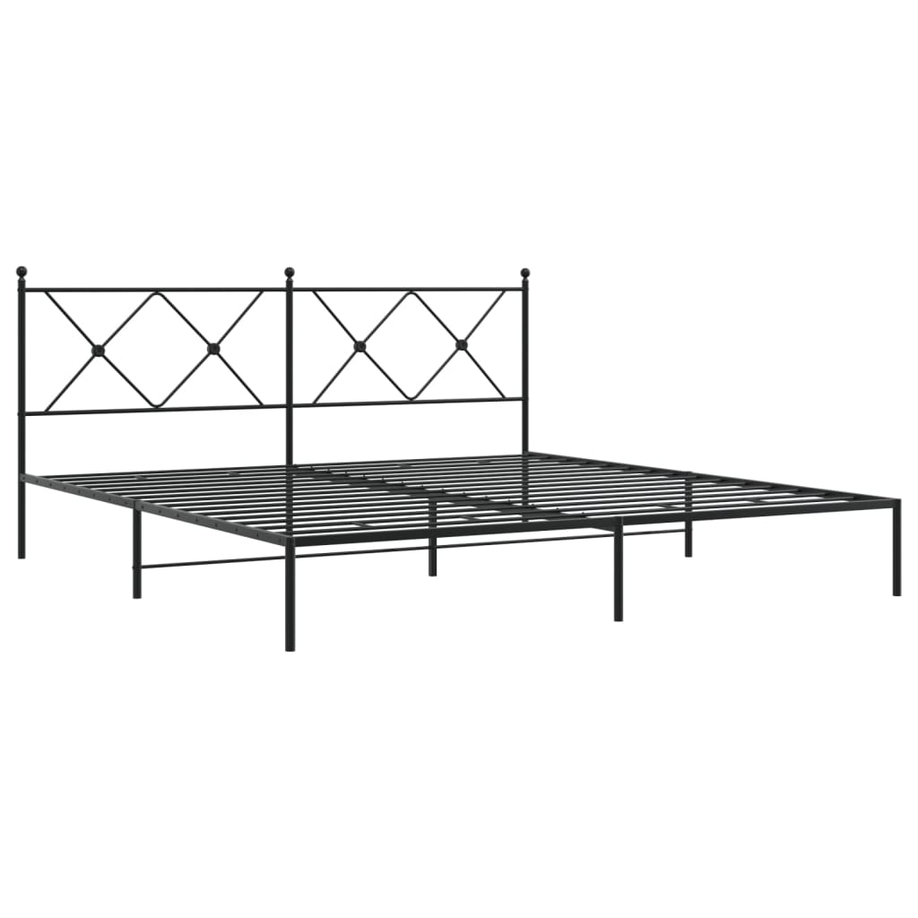 Black Metal Bed Frame with Headboard – 183x213cm Sturdy Design