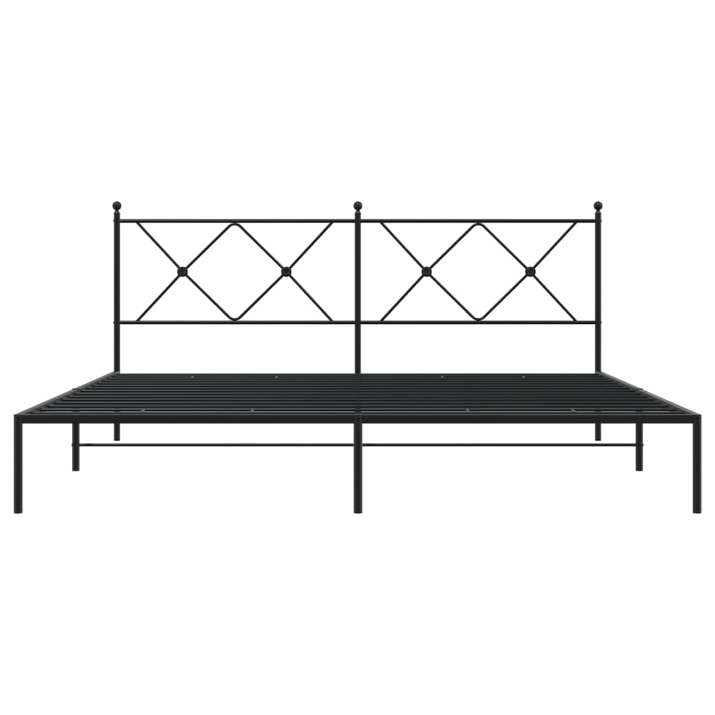 Black Metal Bed Frame with Headboard – 183x213cm Sturdy Design