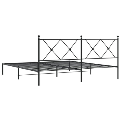 Black Metal Bed Frame with Headboard – 183x213cm Sturdy Design