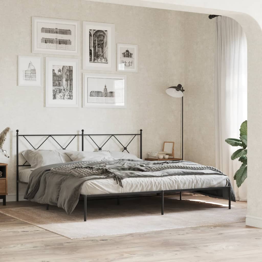 Black Metal Bed Frame with Headboard – 183x213cm Sturdy Design
