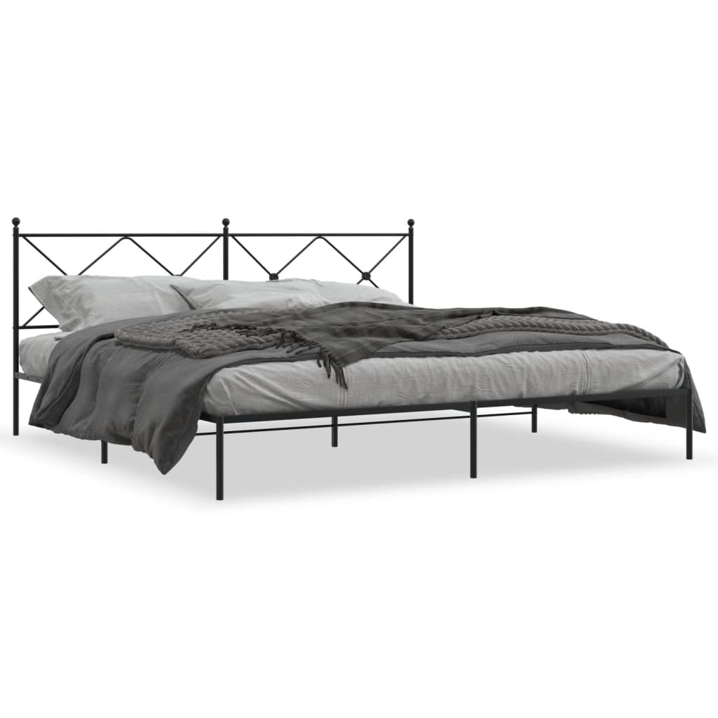 Sturdy Black Metal Bed Frame with Headboard - 193x203cm