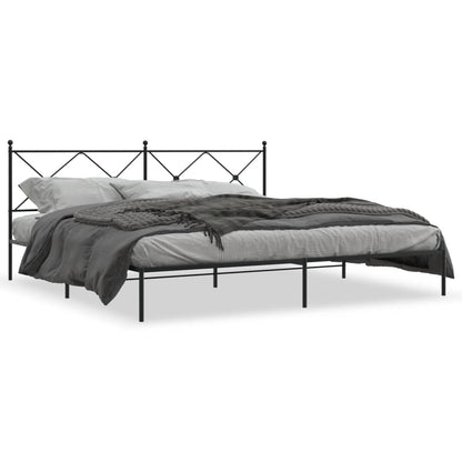 Sturdy Black Metal Bed Frame with Headboard - 193x203cm