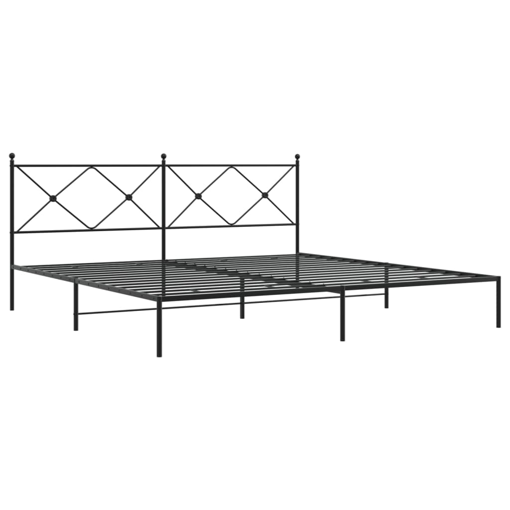 Sturdy Black Metal Bed Frame with Headboard - 193x203cm