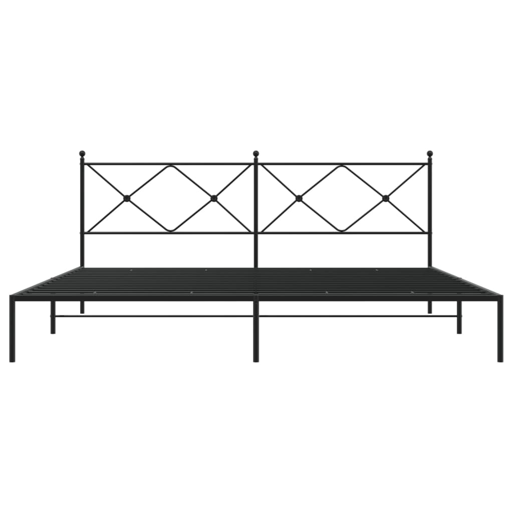 Sturdy Black Metal Bed Frame with Headboard - 193x203cm