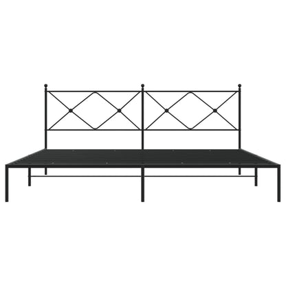Sturdy Black Metal Bed Frame with Headboard - 193x203cm