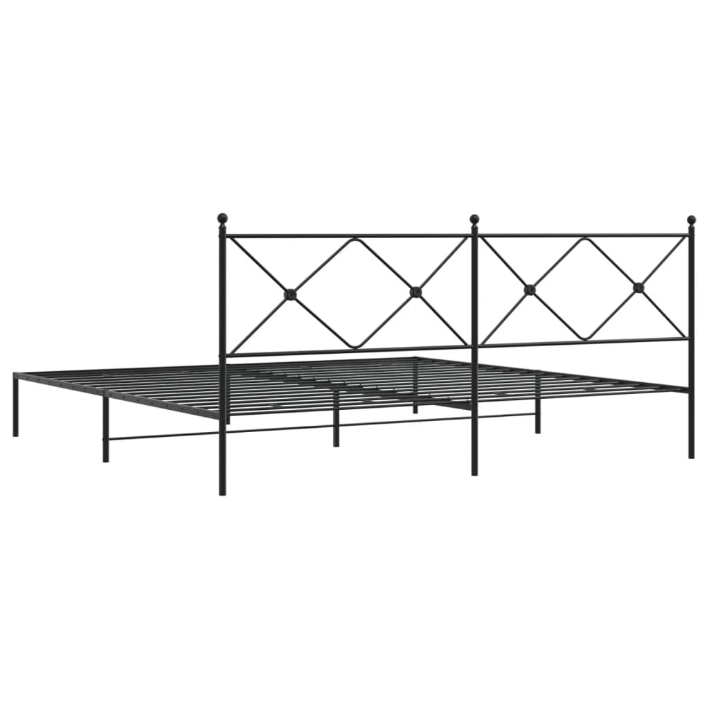 Sturdy Black Metal Bed Frame with Headboard - 193x203cm