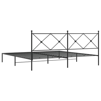 Sturdy Black Metal Bed Frame with Headboard - 193x203cm