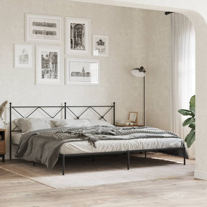 Sturdy Black Metal Bed Frame with Headboard - 193x203cm