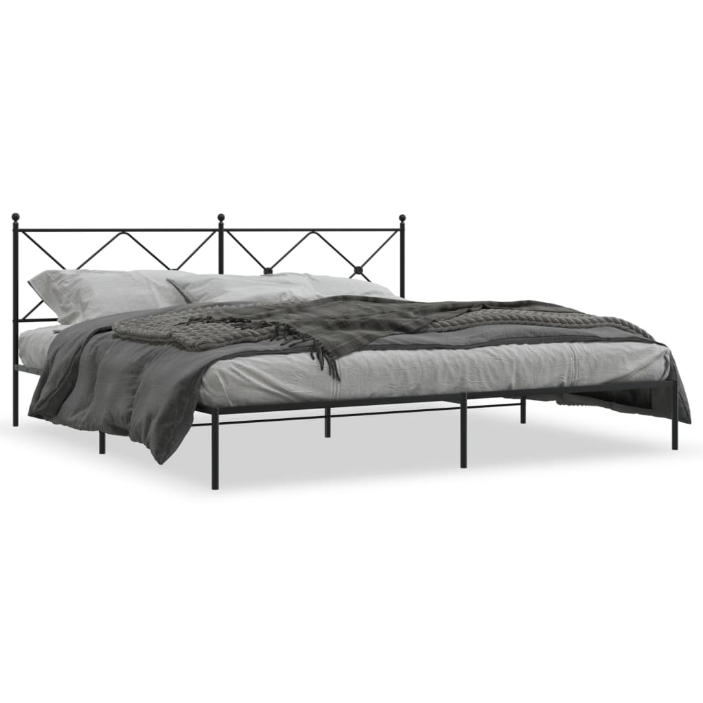 Black Metal Bed Frame with Headboard 200x200cm - No Mattress