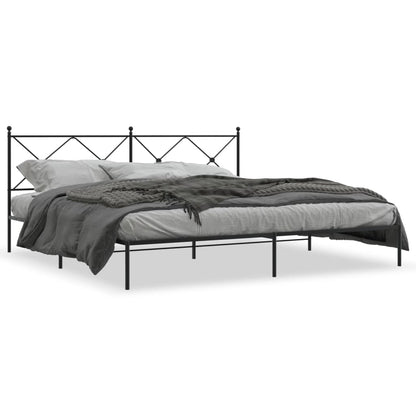 Black Metal Bed Frame with Headboard 200x200cm - No Mattress