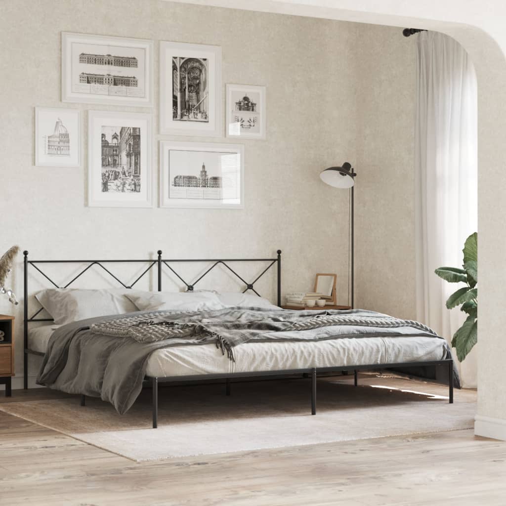 Black Metal Bed Frame with Headboard 200x200cm - No Mattress