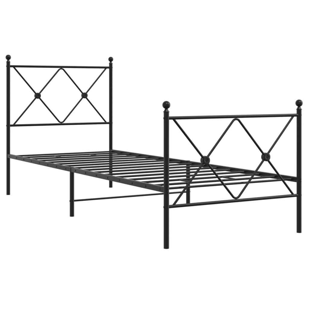 Sleek Black Metal Bed Frame with Footboard - 75x190cm, No Mattress