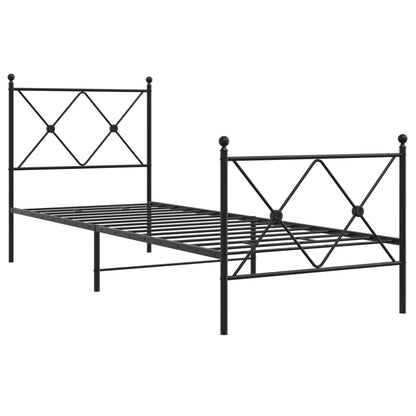 Sleek Black Metal Bed Frame with Footboard - 75x190cm, No Mattress
