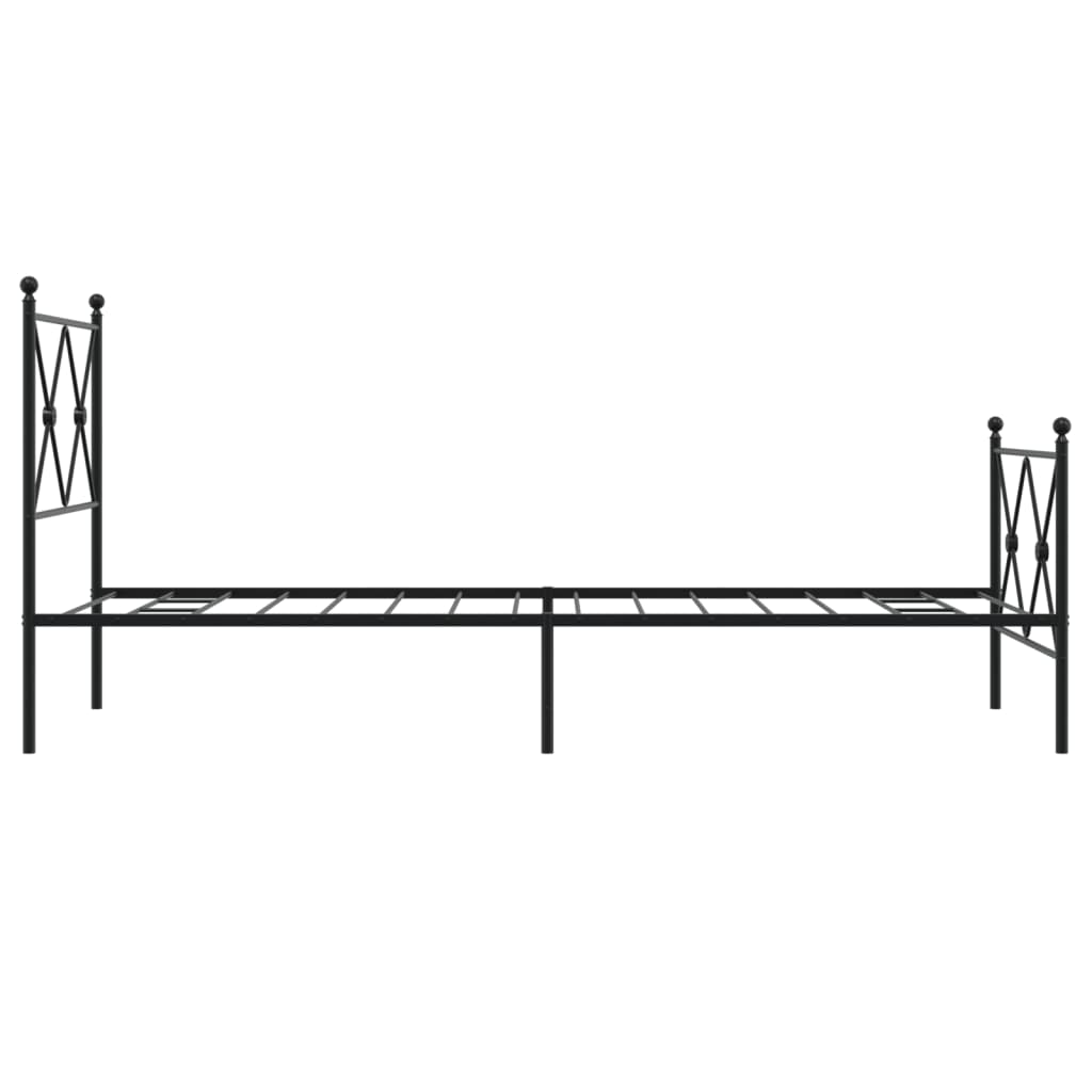 Sleek Black Metal Bed Frame with Footboard - 75x190cm, No Mattress