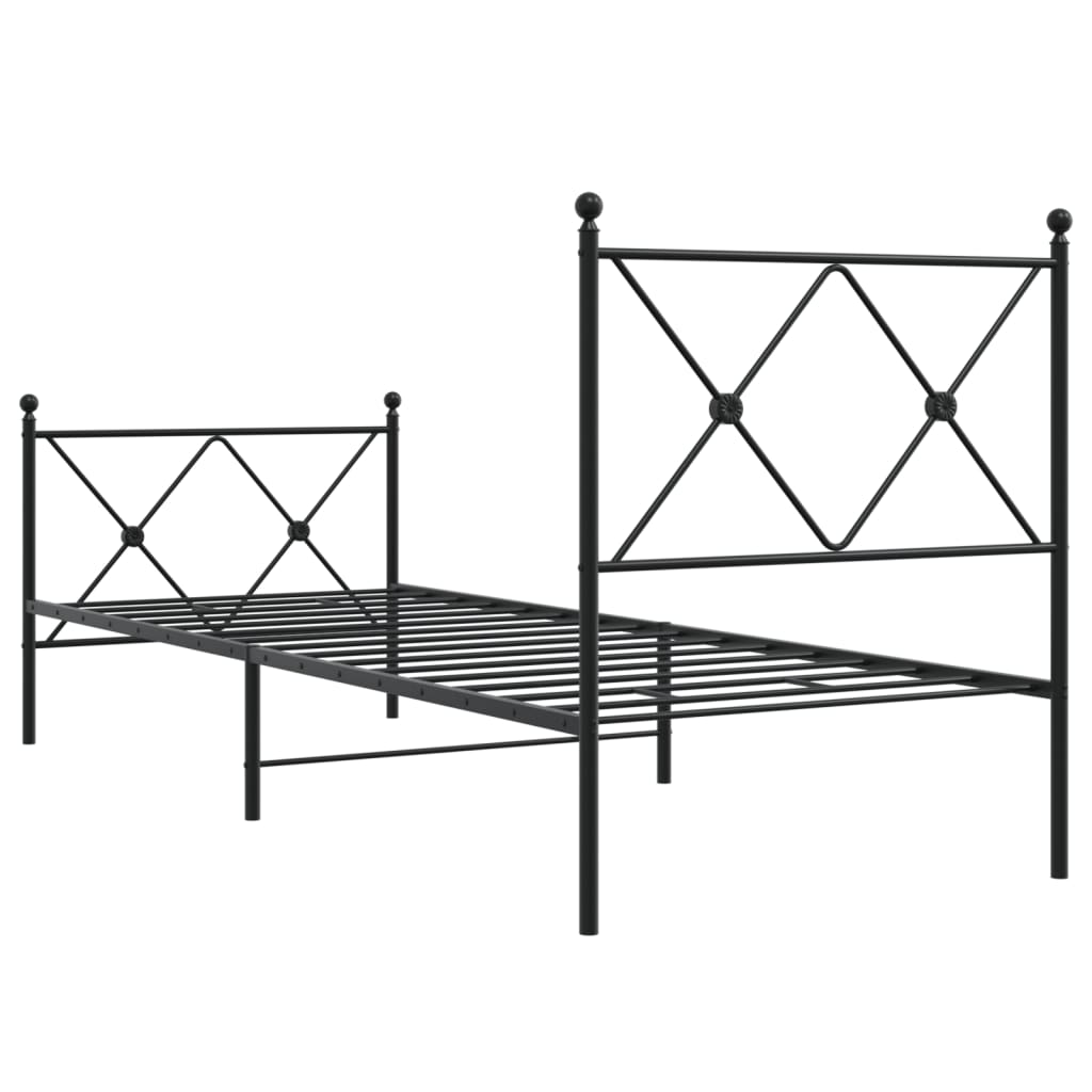 Sleek Black Metal Bed Frame with Footboard - 75x190cm, No Mattress