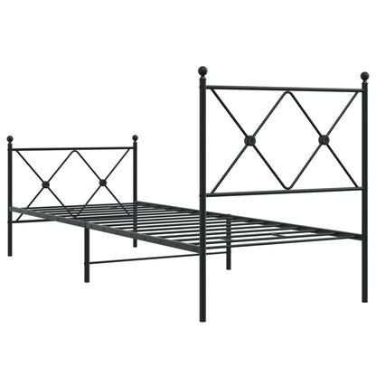 Sleek Black Metal Bed Frame with Footboard - 75x190cm, No Mattress