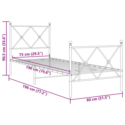 Sleek Black Metal Bed Frame with Footboard - 75x190cm, No Mattress