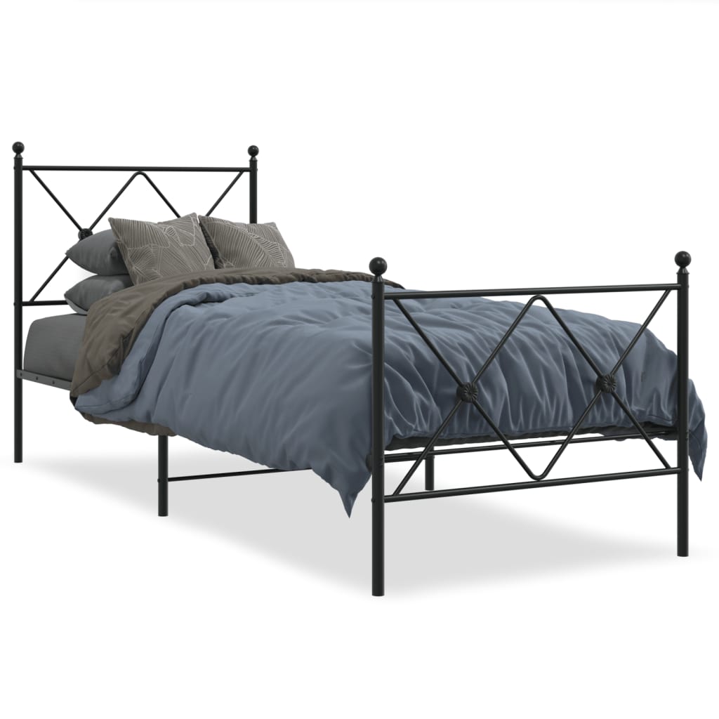 Sleek Black Metal Bed Frame with Footboard - 80x200cm