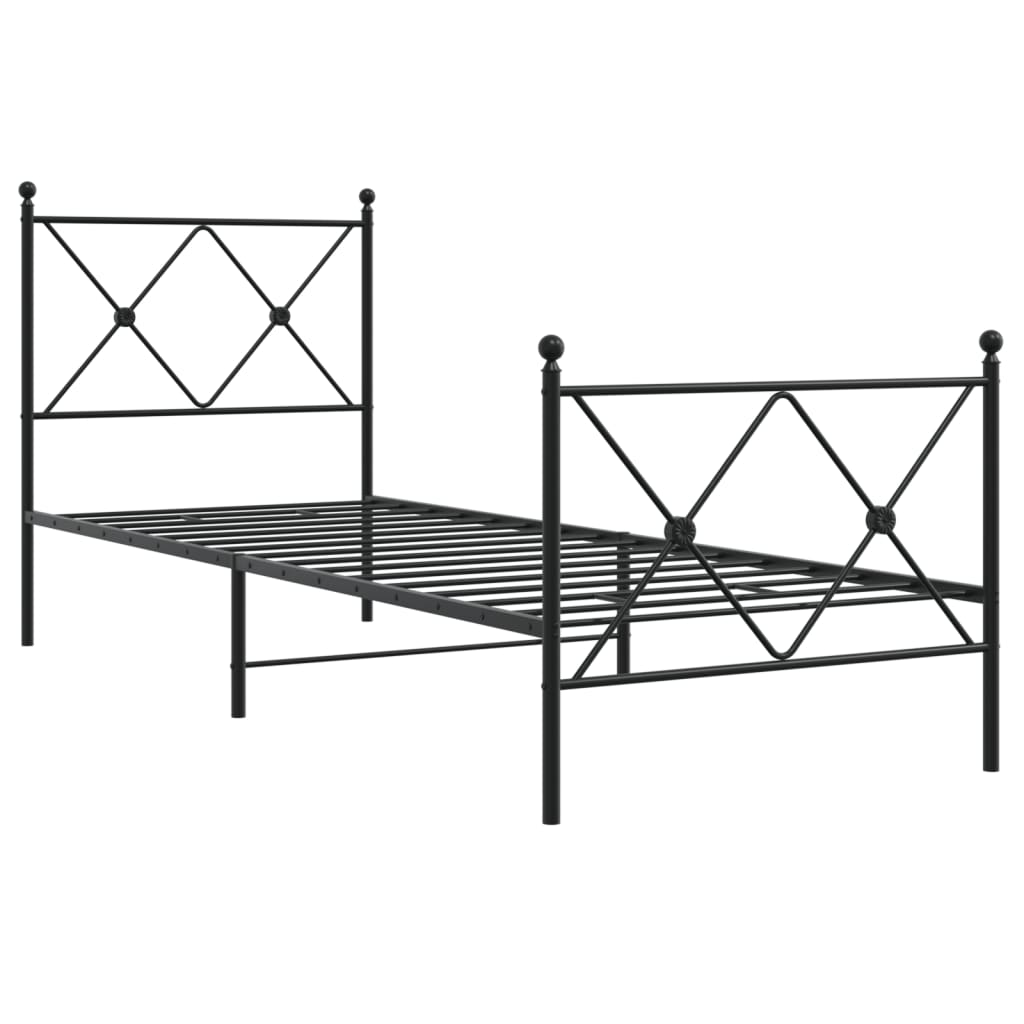 Sleek Black Metal Bed Frame with Footboard - 80x200cm