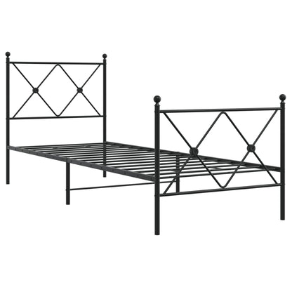 Sleek Black Metal Bed Frame with Footboard - 80x200cm