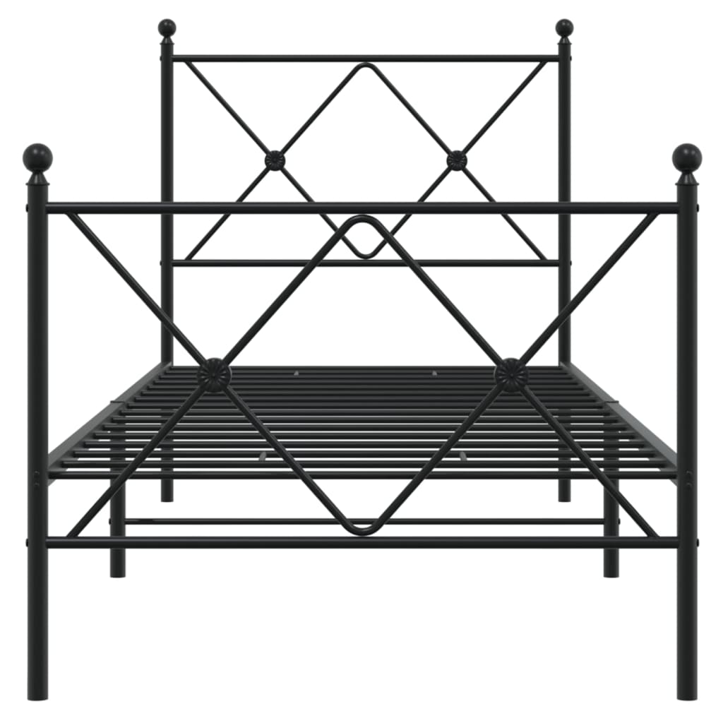 Sleek Black Metal Bed Frame with Footboard - 80x200cm