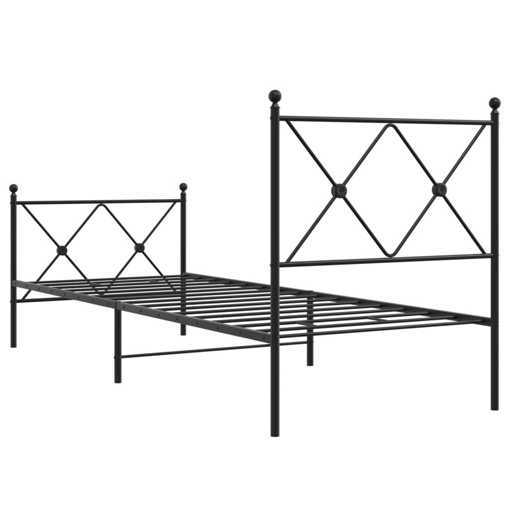 Sleek Black Metal Bed Frame with Footboard - 80x200cm