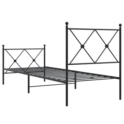 Sleek Black Metal Bed Frame with Footboard - 80x200cm
